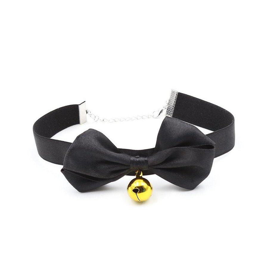 Collar with Bow and Bell 29 cm Size M Black